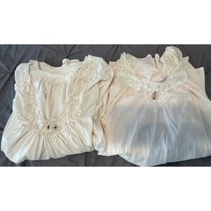 VTG Lot Of 2 Shadowline Nightgowns Light Pink Lace Trim Women's Size Medium
